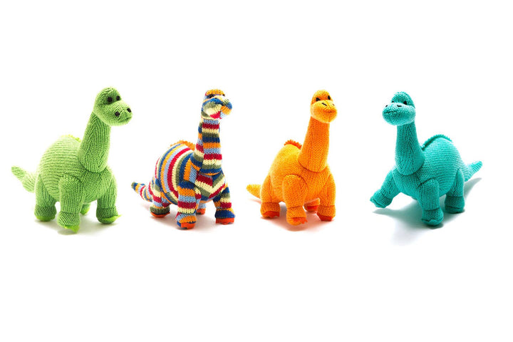 Knitted Green Diplodocus Dinosaur Baby Rattle