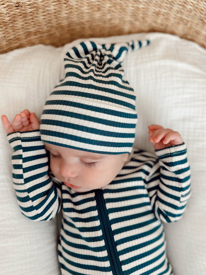 Steel Blue Stripe - Ribbed Beanie one size
