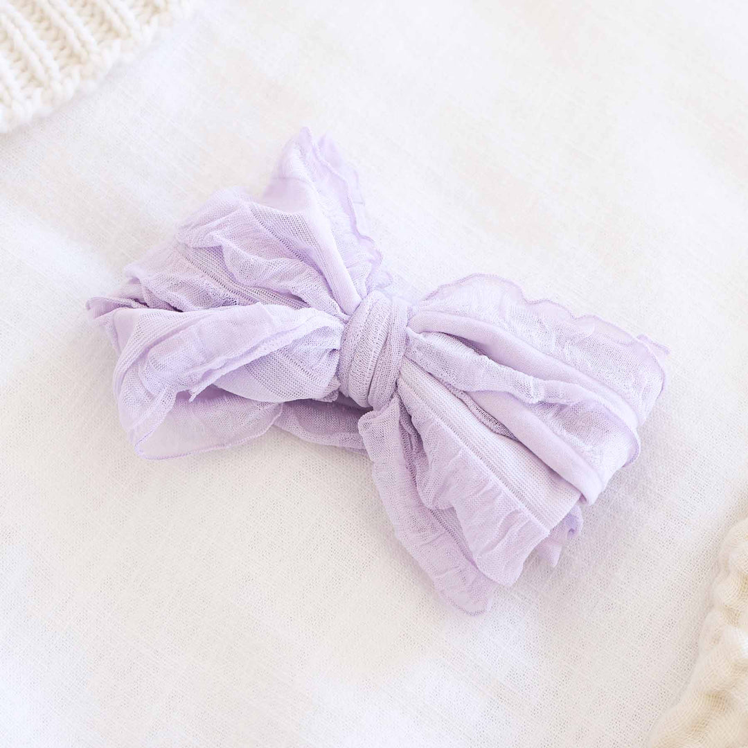 Large Ruffle Knit Bow: Barely Pink