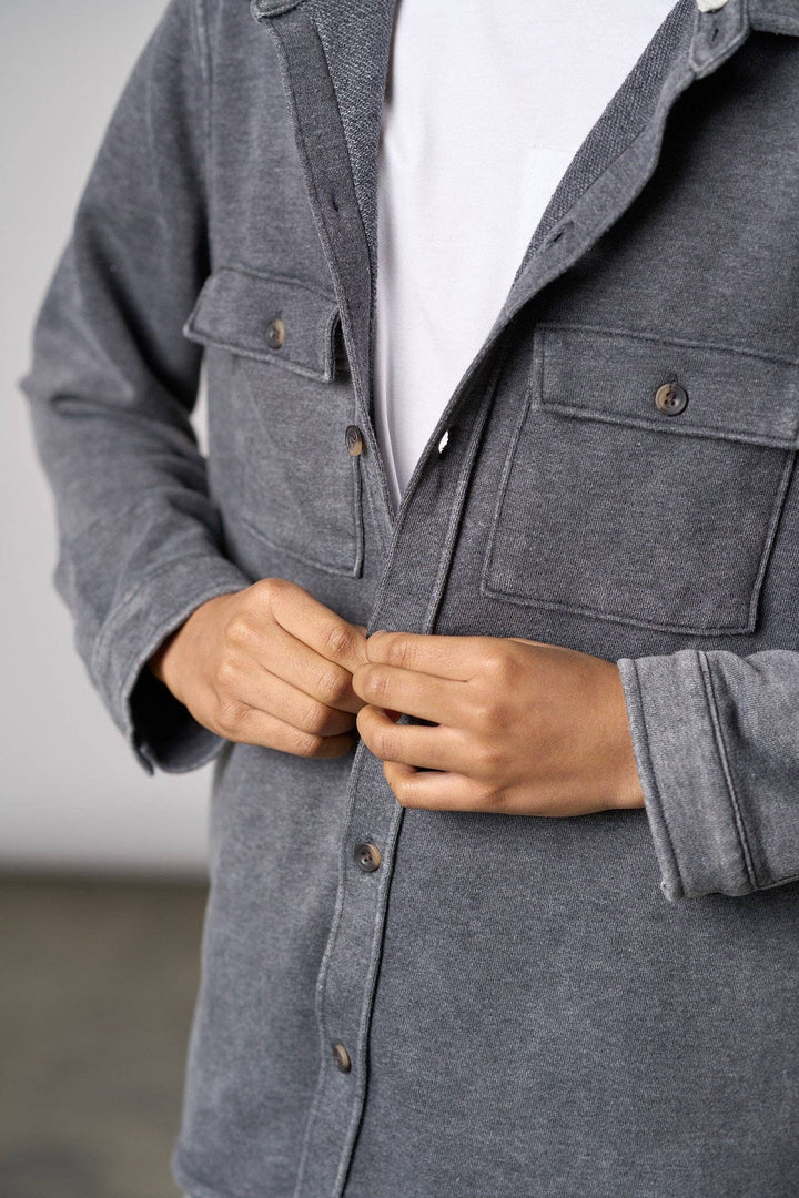 Lightweight Hooded Shacket - Charcoal Wash