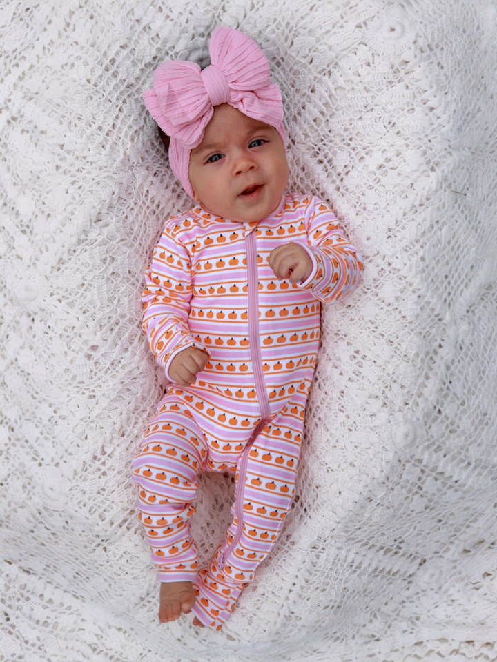 Pumpkin Stripe Pink - Organic 2-Way Zip Romper