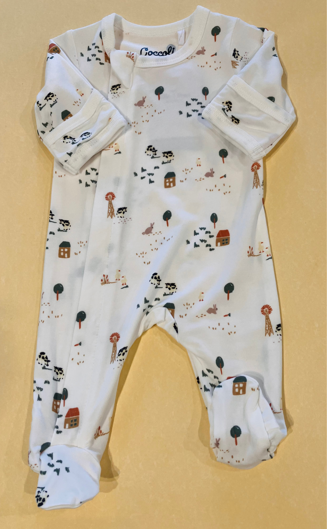Modal Zipper Footie - Farm Animals on Cream