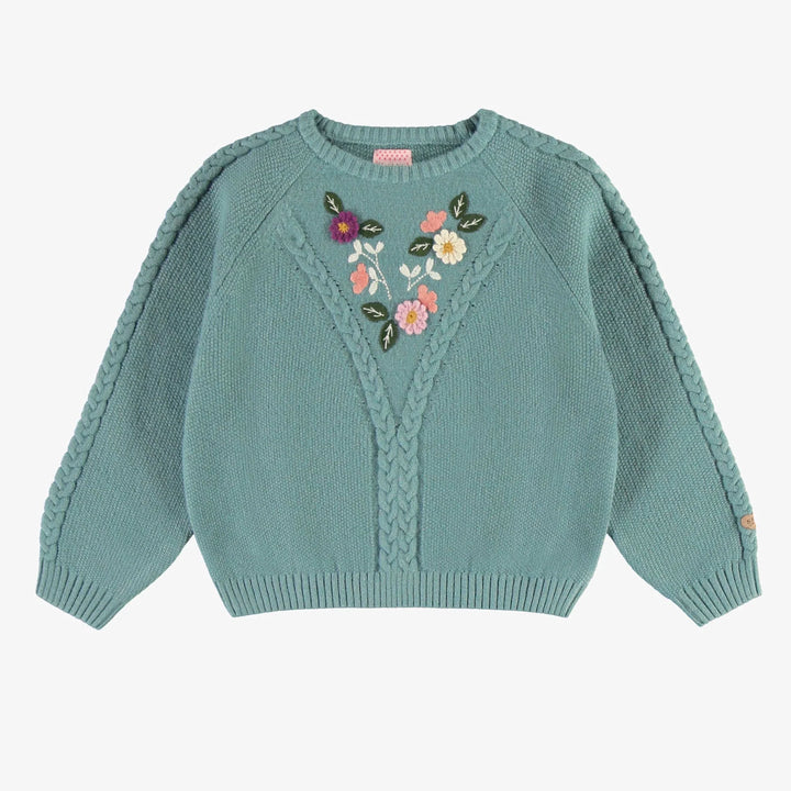 Ash Blue Knit Sweater with Embroidery & Crochet