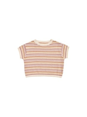 Boxy Crop Knit Tee - HONEYCOMB STRIPE