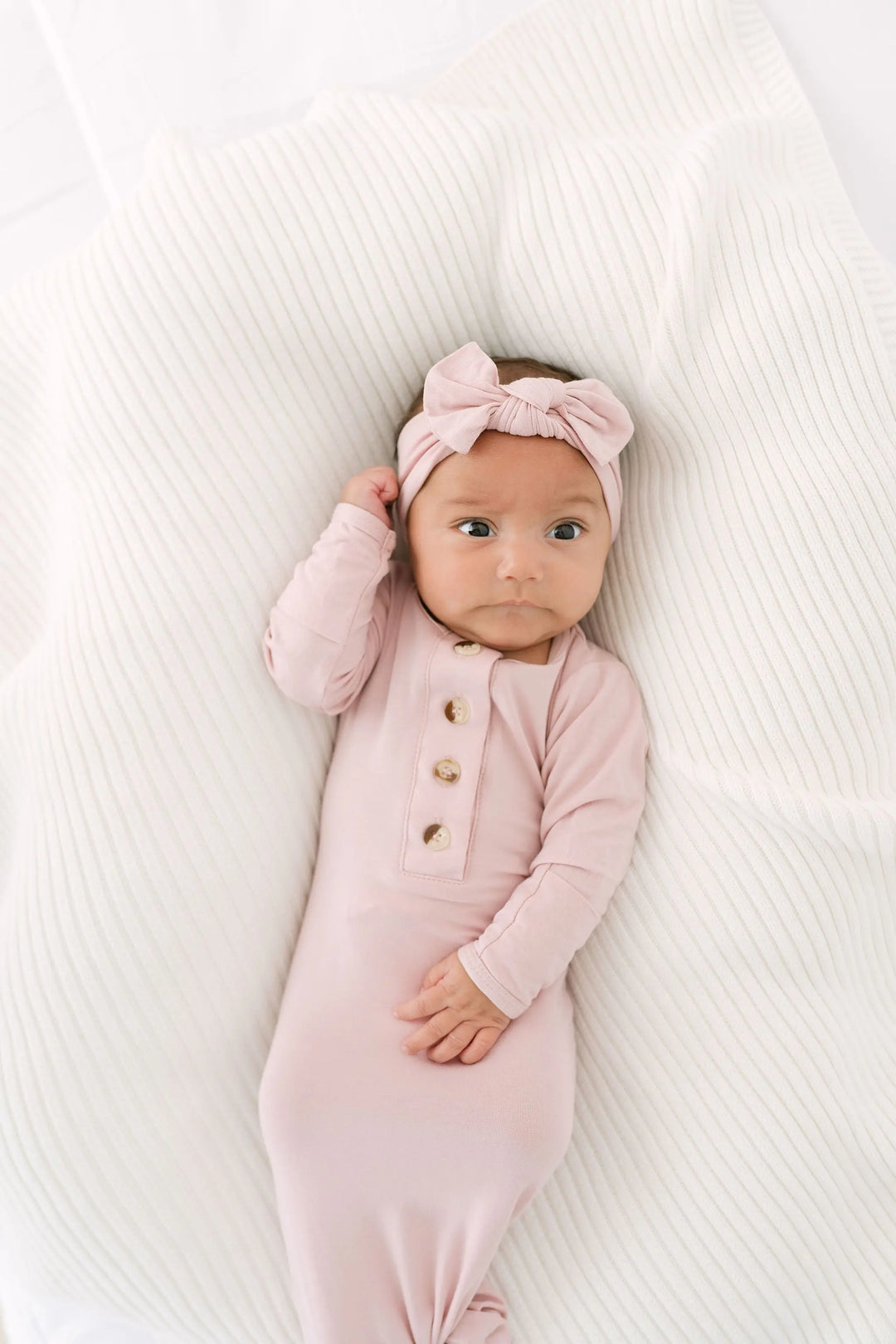 Newborn Knotted Baby Gown Set - Dusty Pink