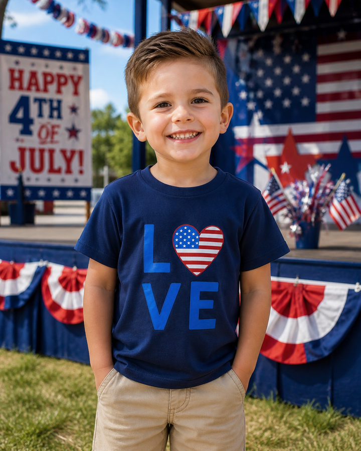 LOVE American Flag Tee in Navy Blue