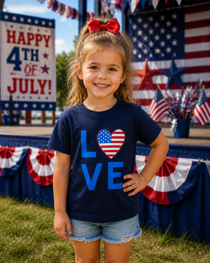 LOVE American Flag Tee in Navy Blue