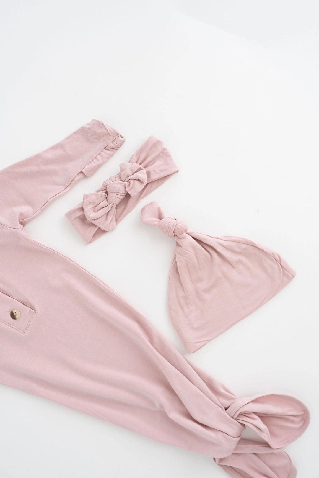 Newborn Knotted Baby Gown Set - Dusty Pink