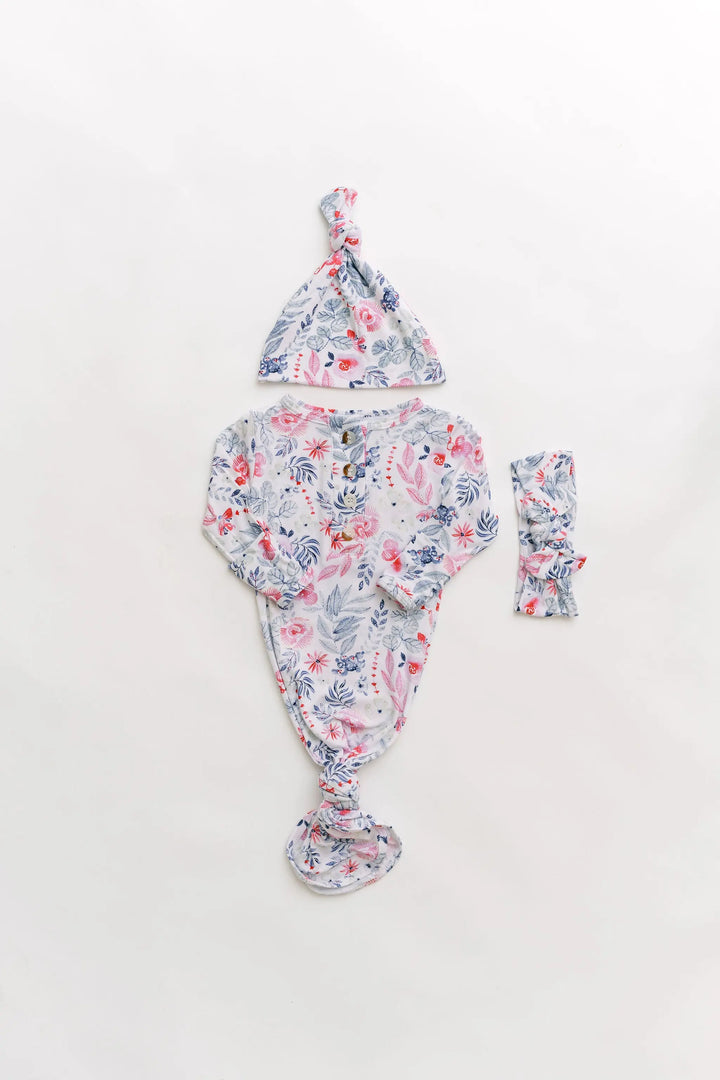 Newborn Knotted Baby Gown Set - Bloom