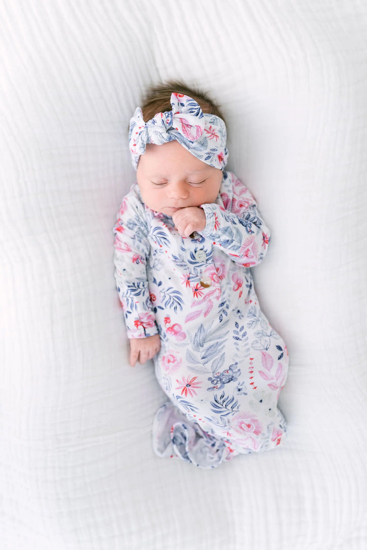 Newborn Knotted Baby Gown Set - Bloom
