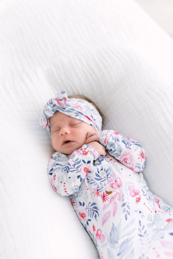 Newborn Knotted Baby Gown Set - Bloom