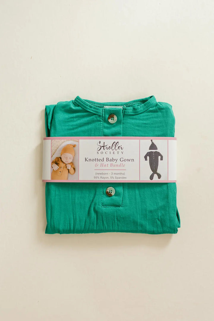 Newborn Knotted Baby Gown Set - Holiday Green
