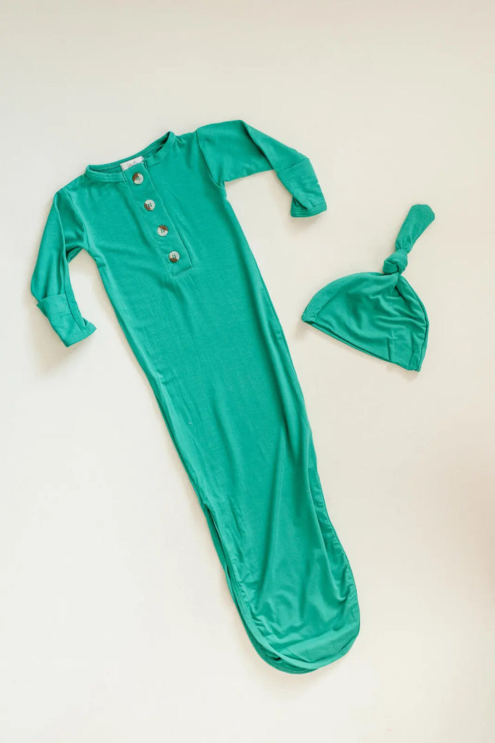 Newborn Knotted Baby Gown Set - Holiday Green