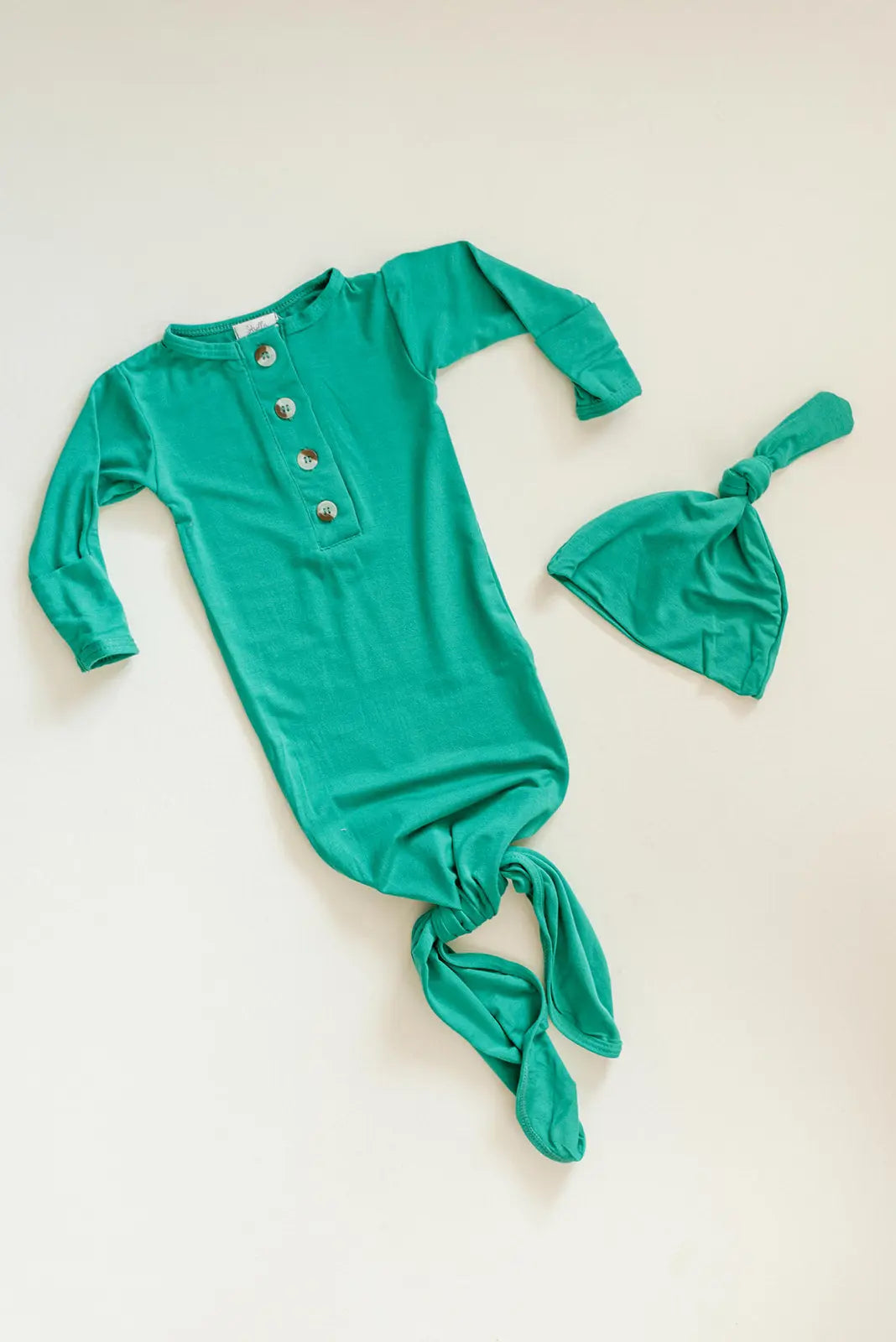 Newborn Knotted Baby Gown Set - Holiday Green