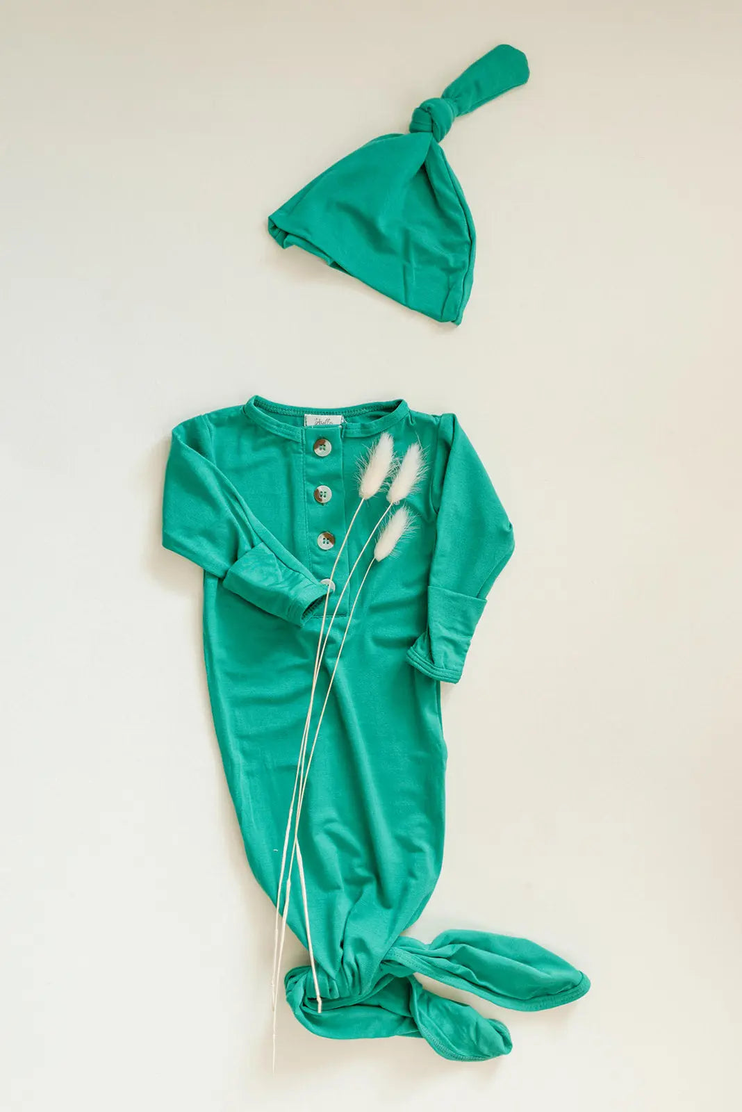 Newborn Knotted Baby Gown Set - Holiday Green