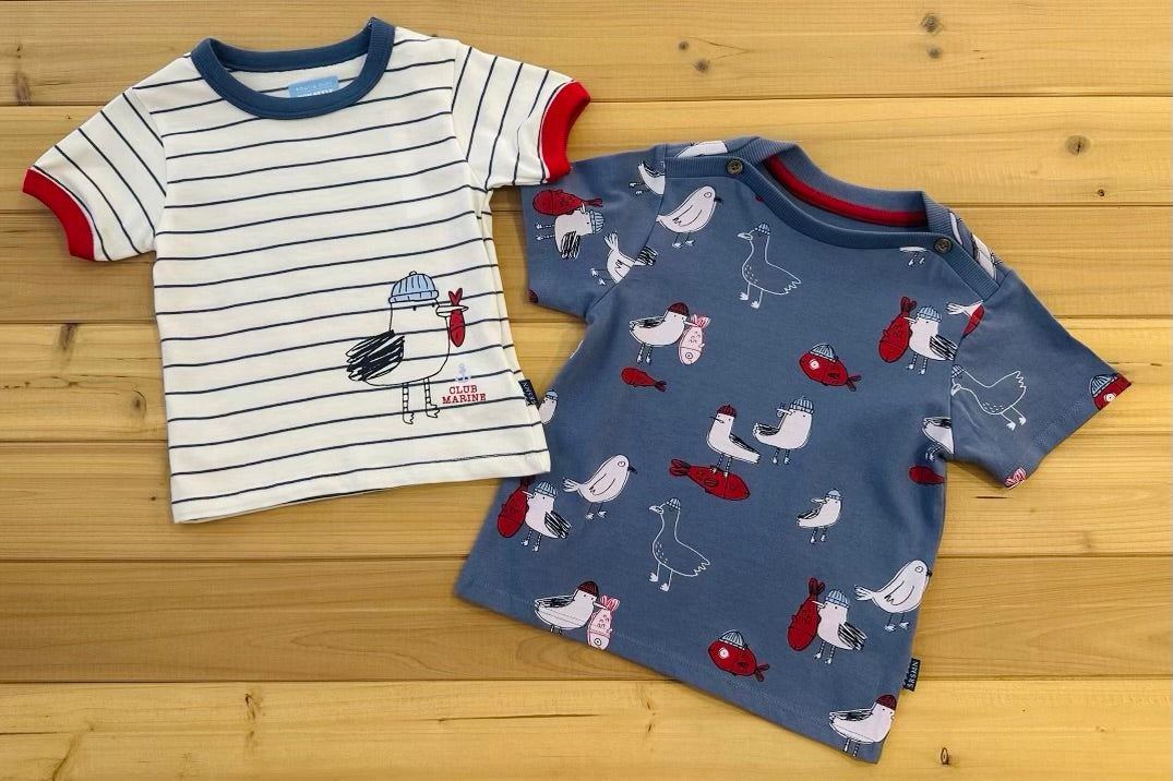 Blue T-Shirt in Jersey with Seagull all Over Print