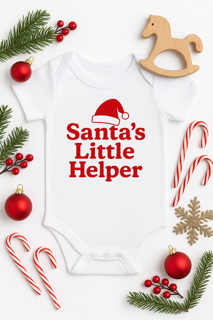 Santa's Little Helper - Christmas Onesie Red on White
