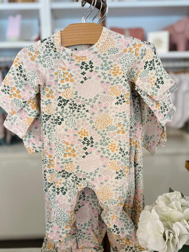 Cotton- Modal Zipper Footie - Fruit Patch on Cream