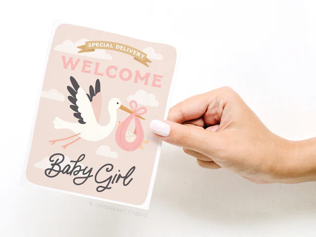 Special Delivery Welcome Baby Girl Greeting Card