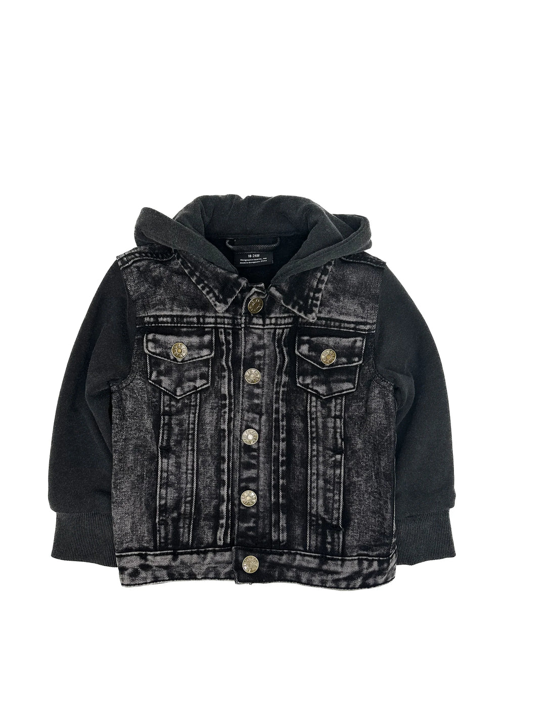 Washed Hooded Denim Jacket - Black