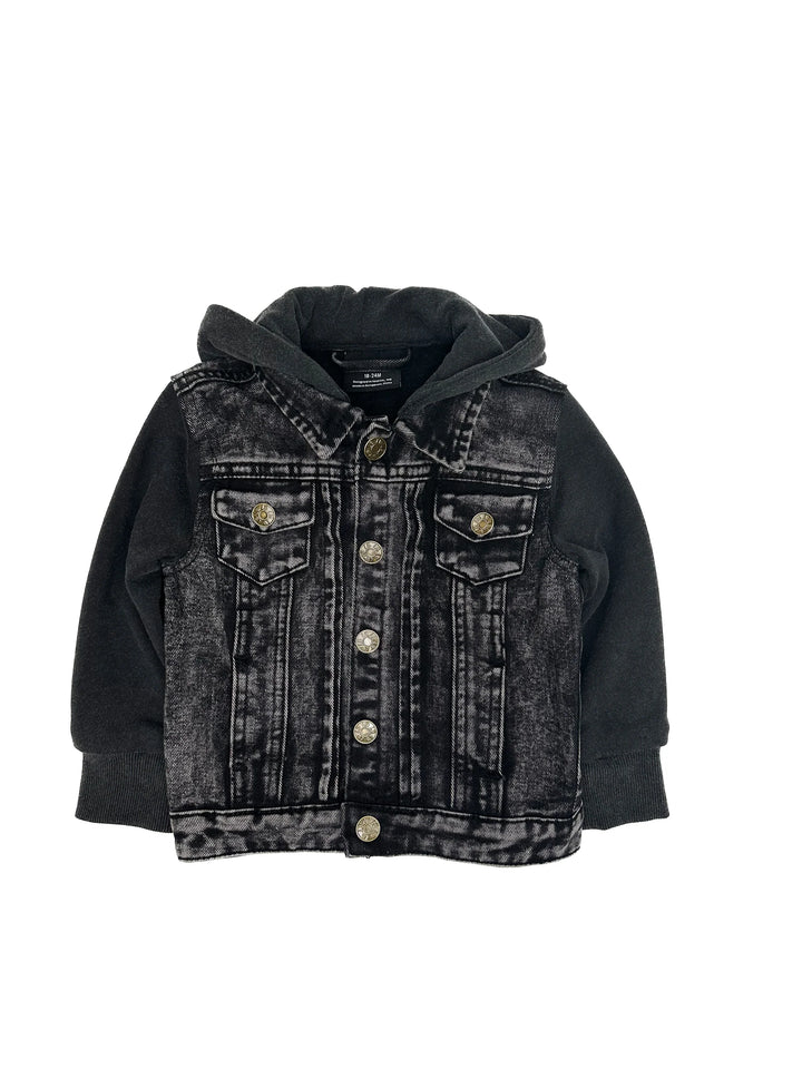 Washed Hooded Denim Jacket - Black