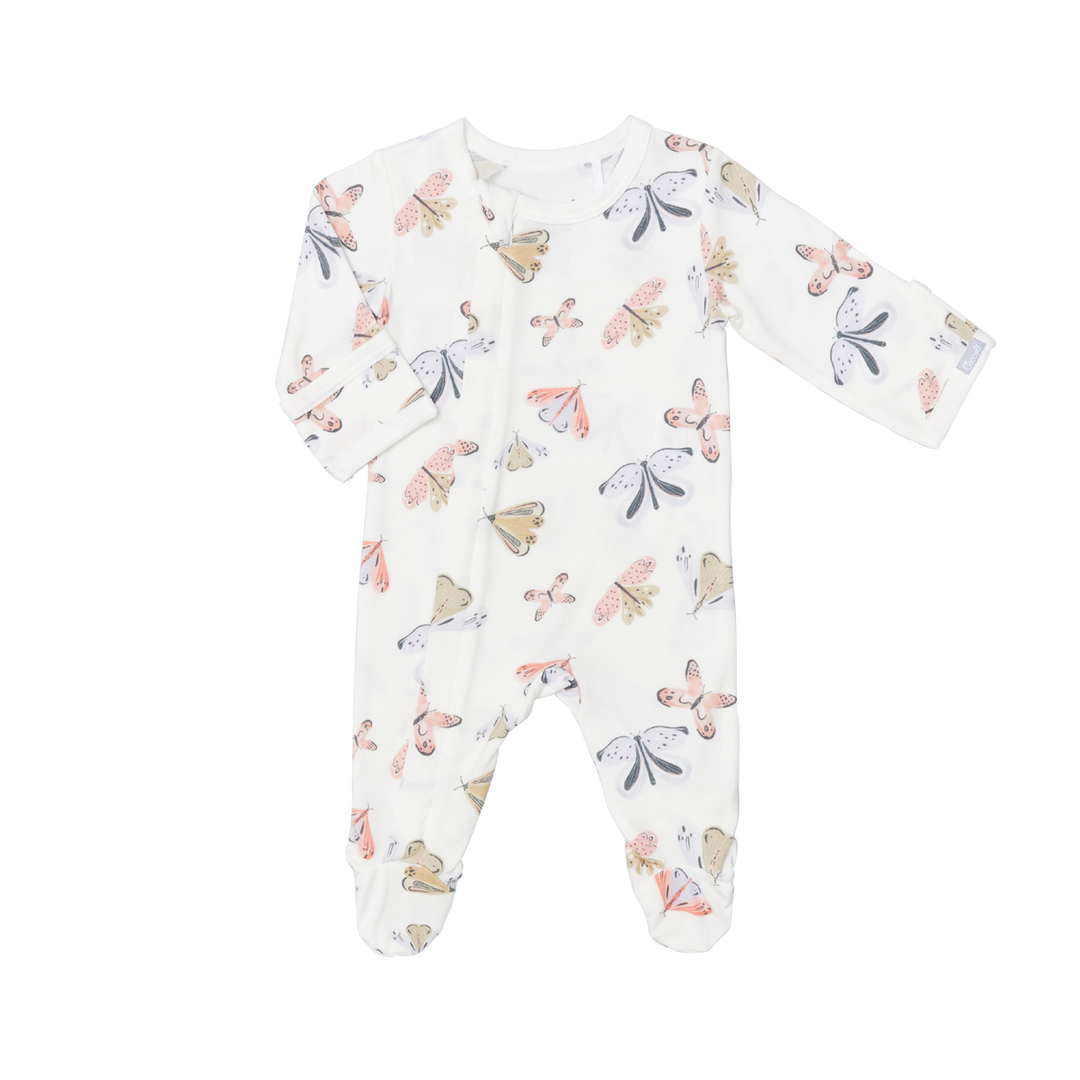 Modal Zipper Footie - Butterflies on Cream