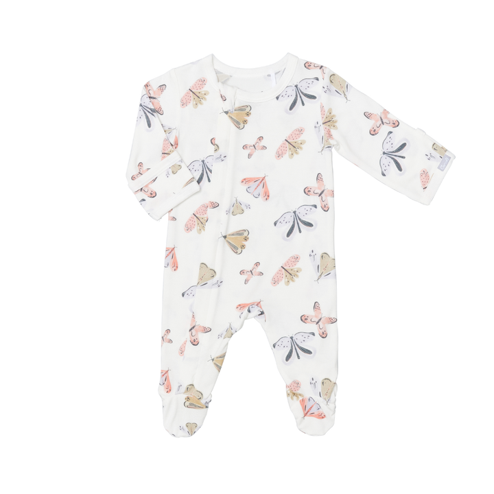 Modal Zipper Footie - Butterflies on Cream