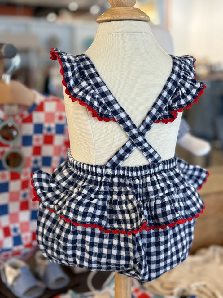 Navy Gingham Ruffle Sunsuit