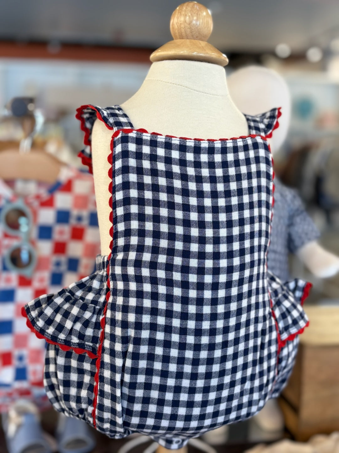 Navy Gingham Ruffle Sunsuit