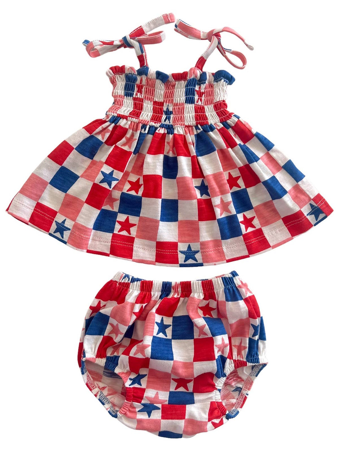Organic Smocked Set - Red, White, Blue & Pink Checkerboard