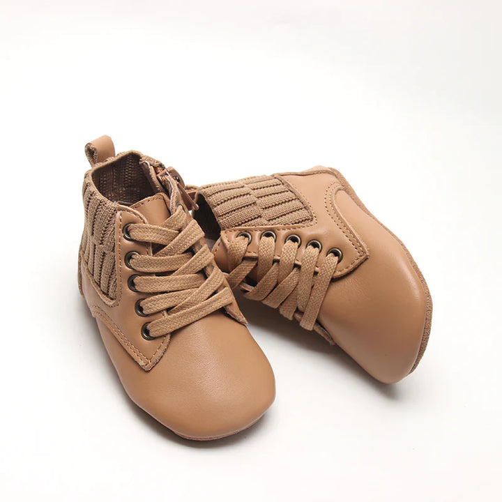 Leather Knit Combat Boot - Tan