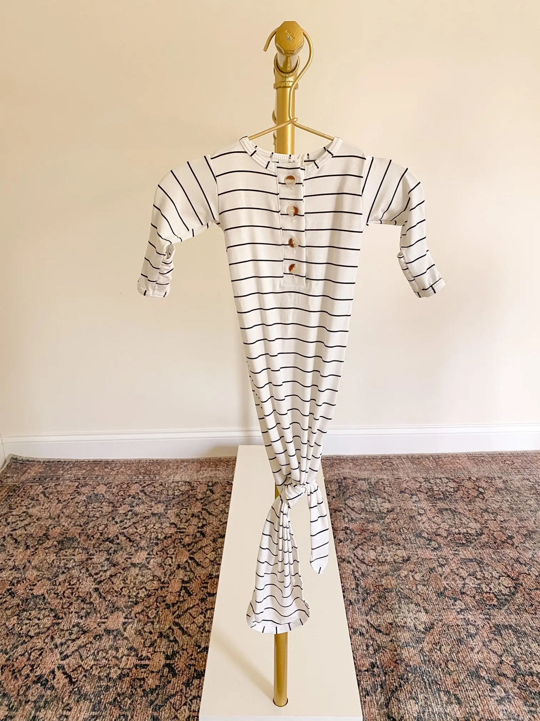 Newborn Knotted Baby Gown Set - Black Stripes