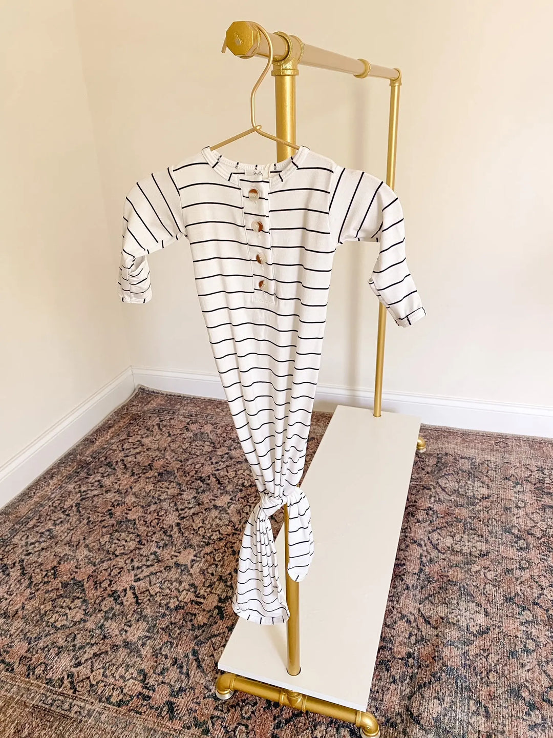 Newborn Knotted Baby Gown Set - Black Stripes