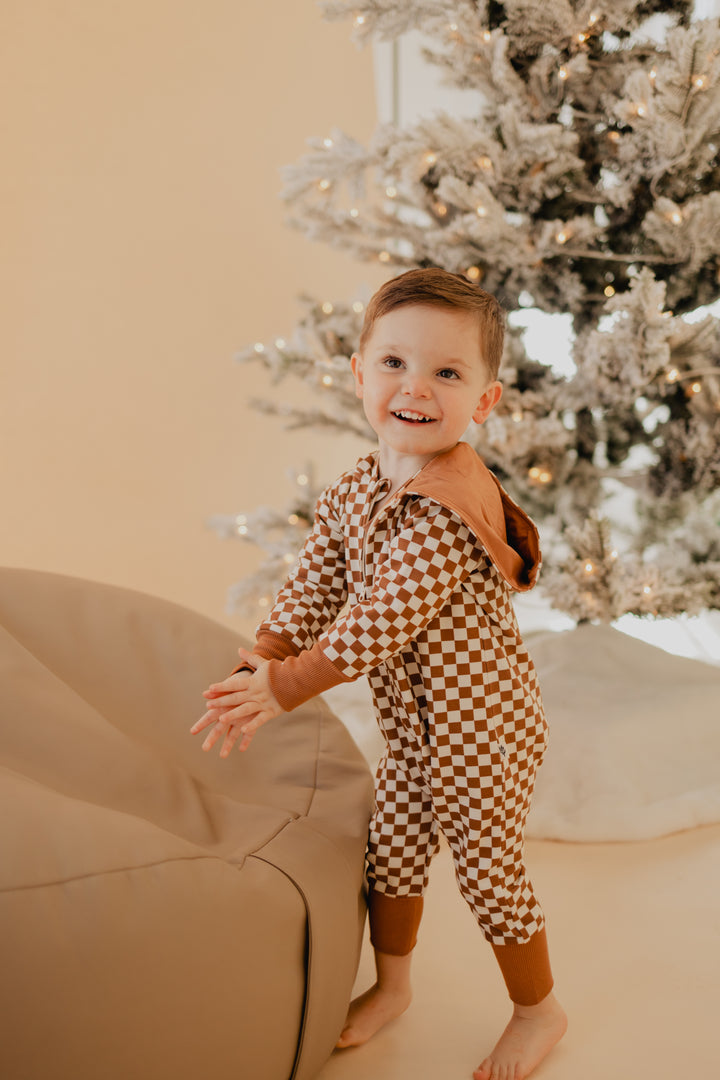 Baby Zip Romper in Checkered