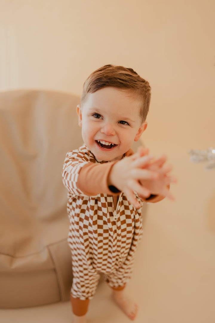 Baby Zip Romper in Checkered