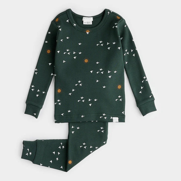 MIGRATION PRINT ON DEEP SKY RIBBED PJ SET