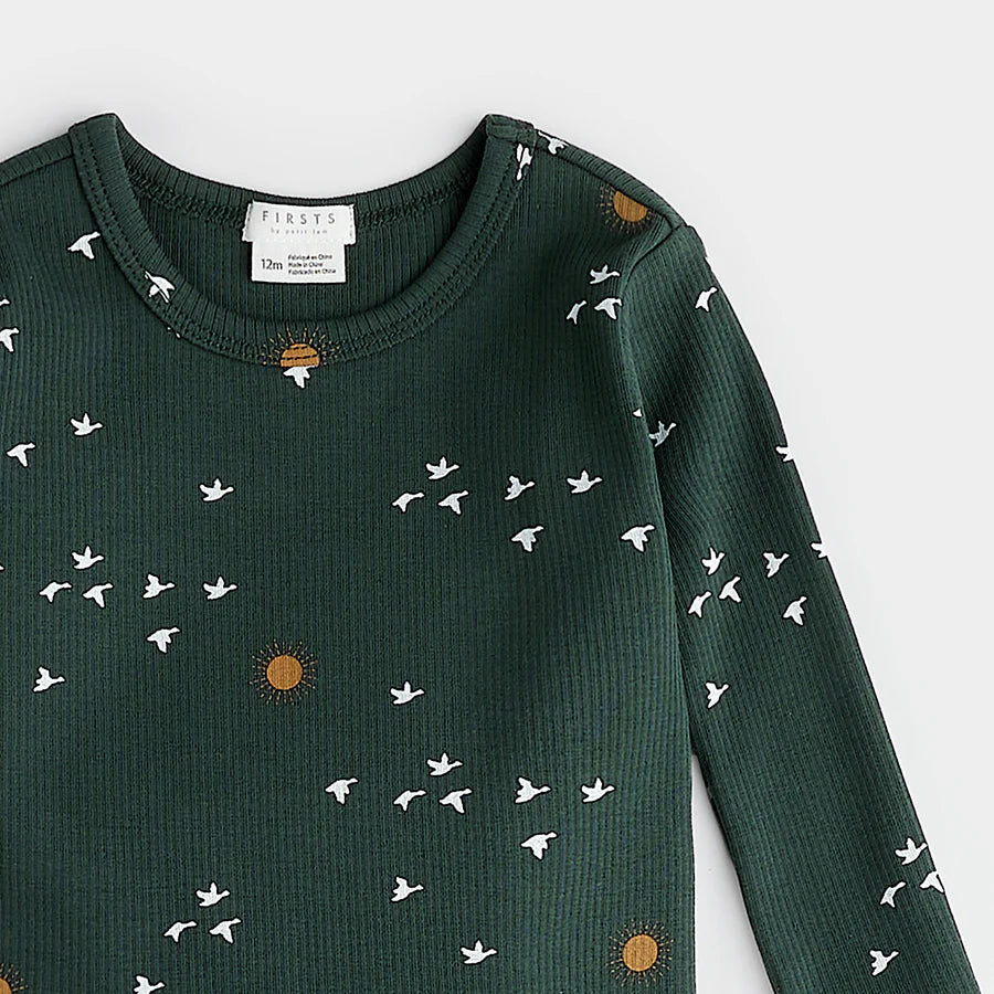 MIGRATION PRINT ON DEEP SKY RIBBED PJ SET