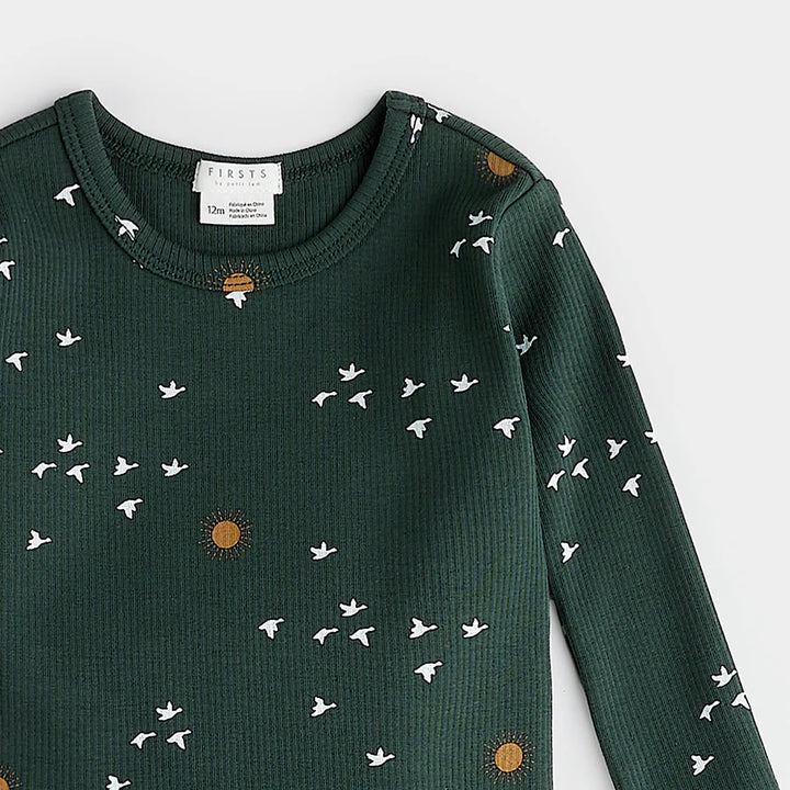 MIGRATION PRINT ON DEEP SKY RIBBED PJ SET