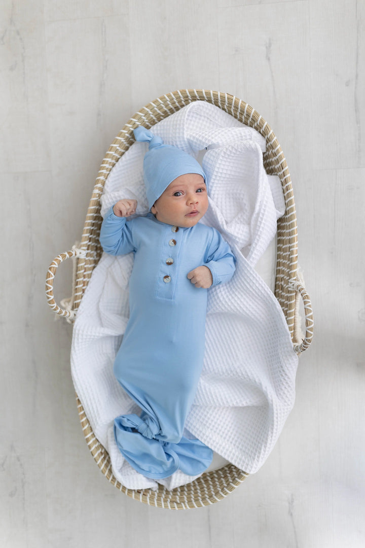 Newborn Knotted Baby Gown Set - Baby Blue