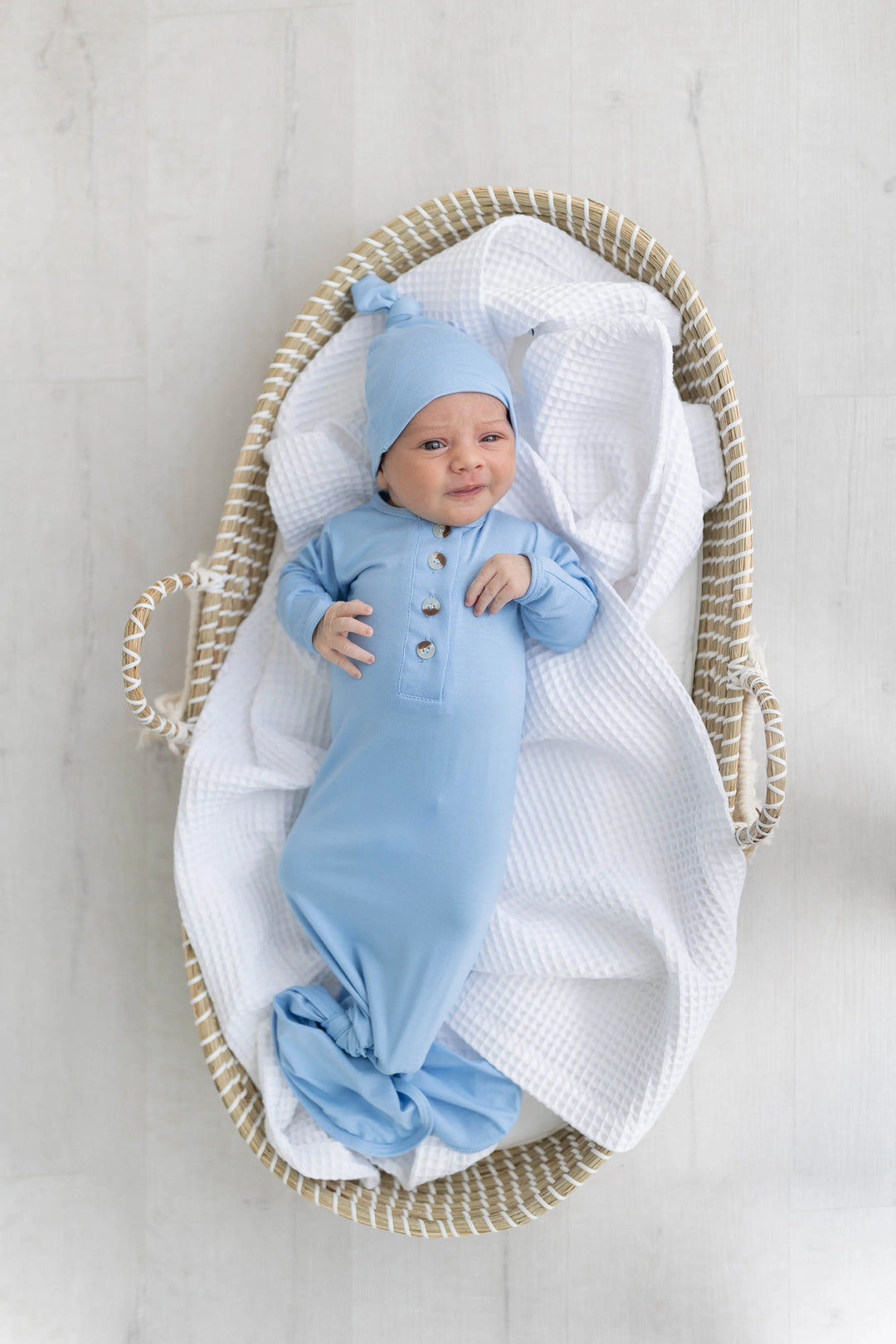 Newborn Knotted Baby Gown Set - Baby Blue