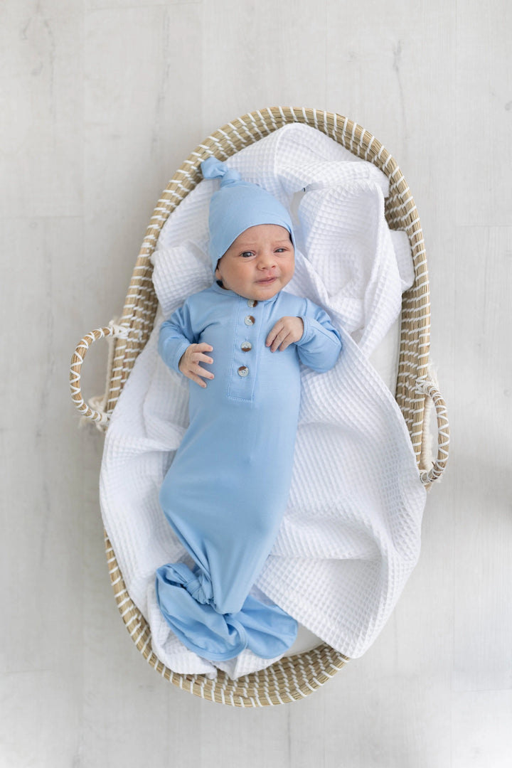 Newborn Knotted Baby Gown Set - Baby Blue
