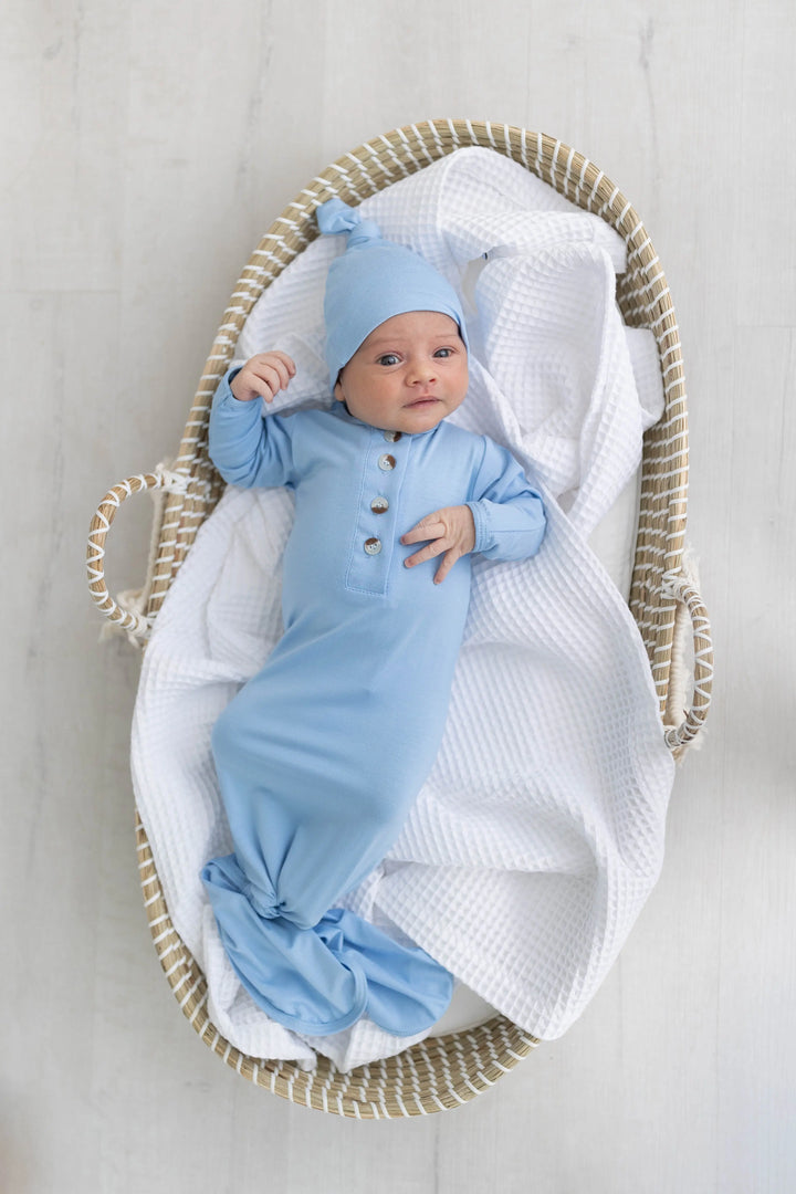 Newborn Knotted Baby Gown Set - Baby Blue