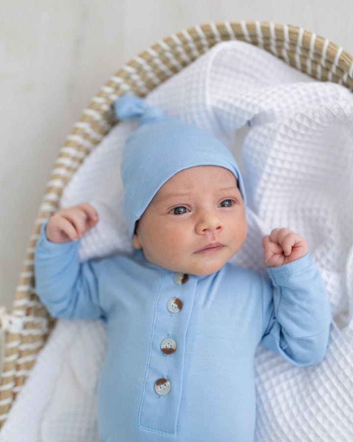 Newborn Knotted Baby Gown Set - Baby Blue