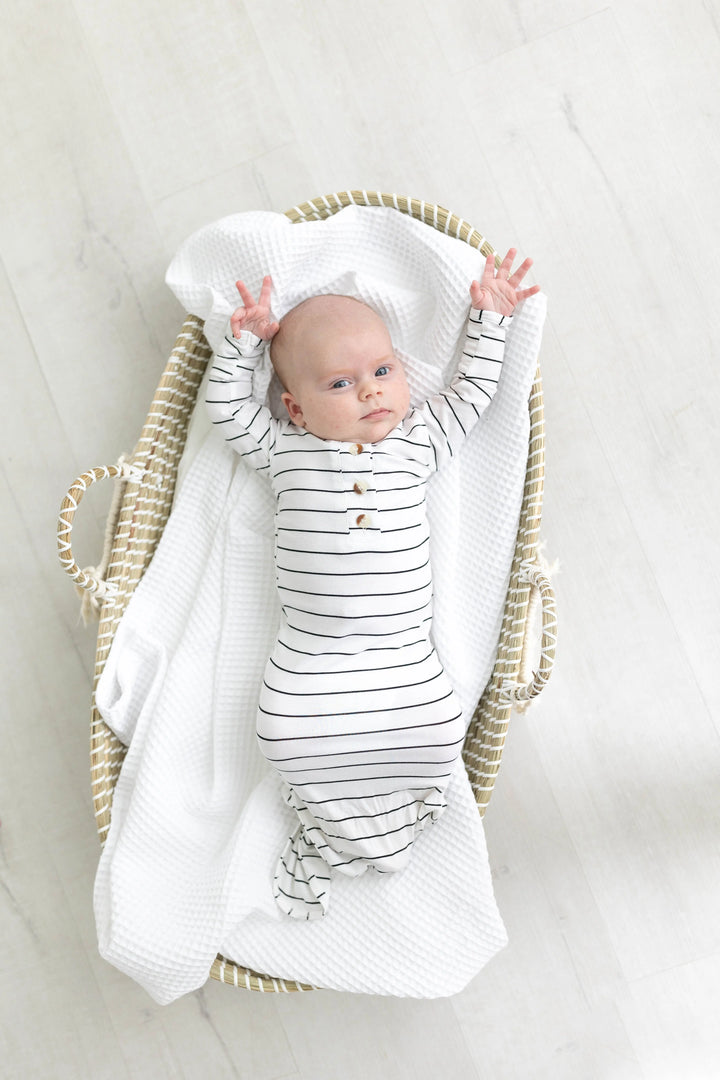 Newborn Knotted Baby Gown Set - Black Stripes