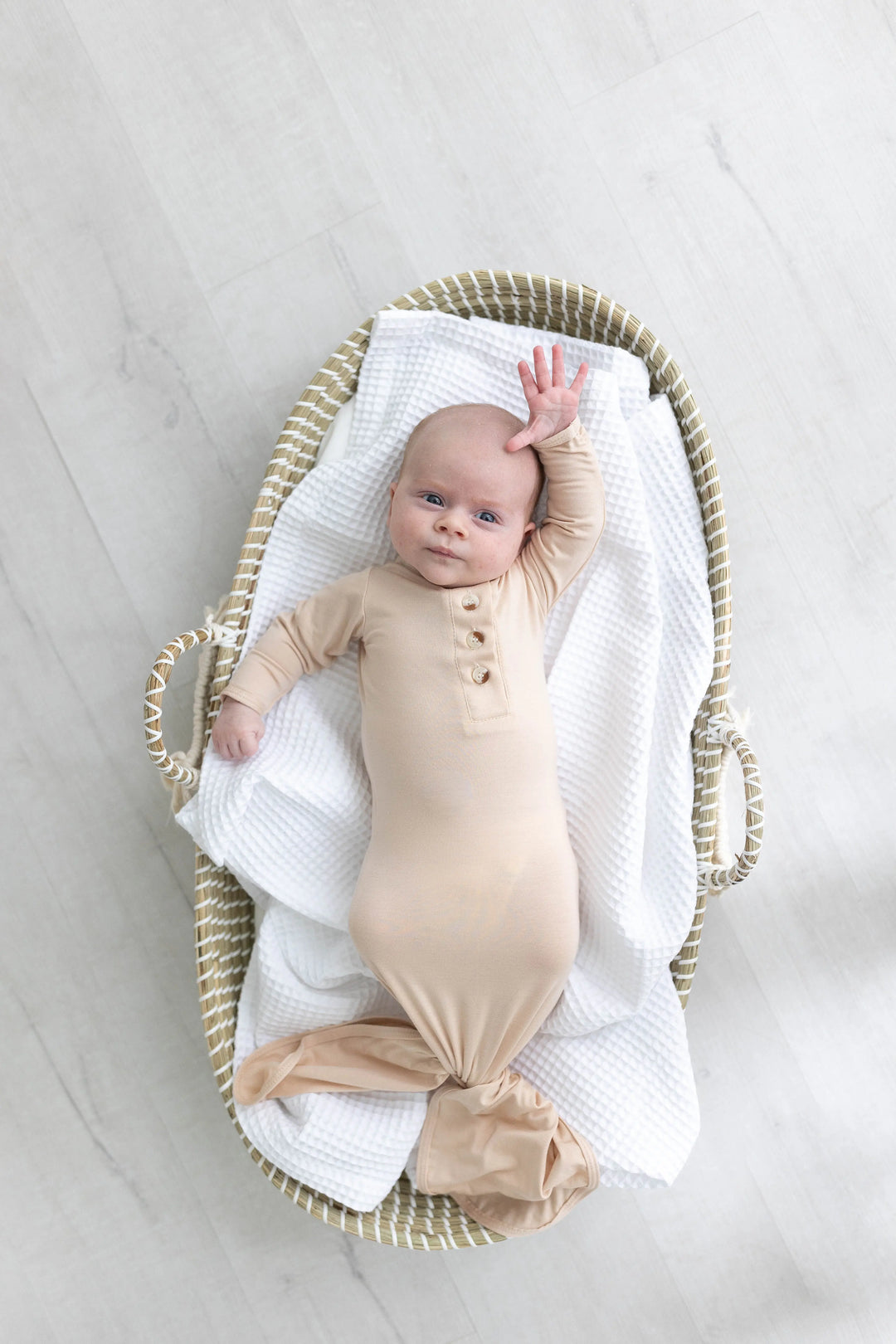 Newborn Knotted Baby Gown Set - Sand