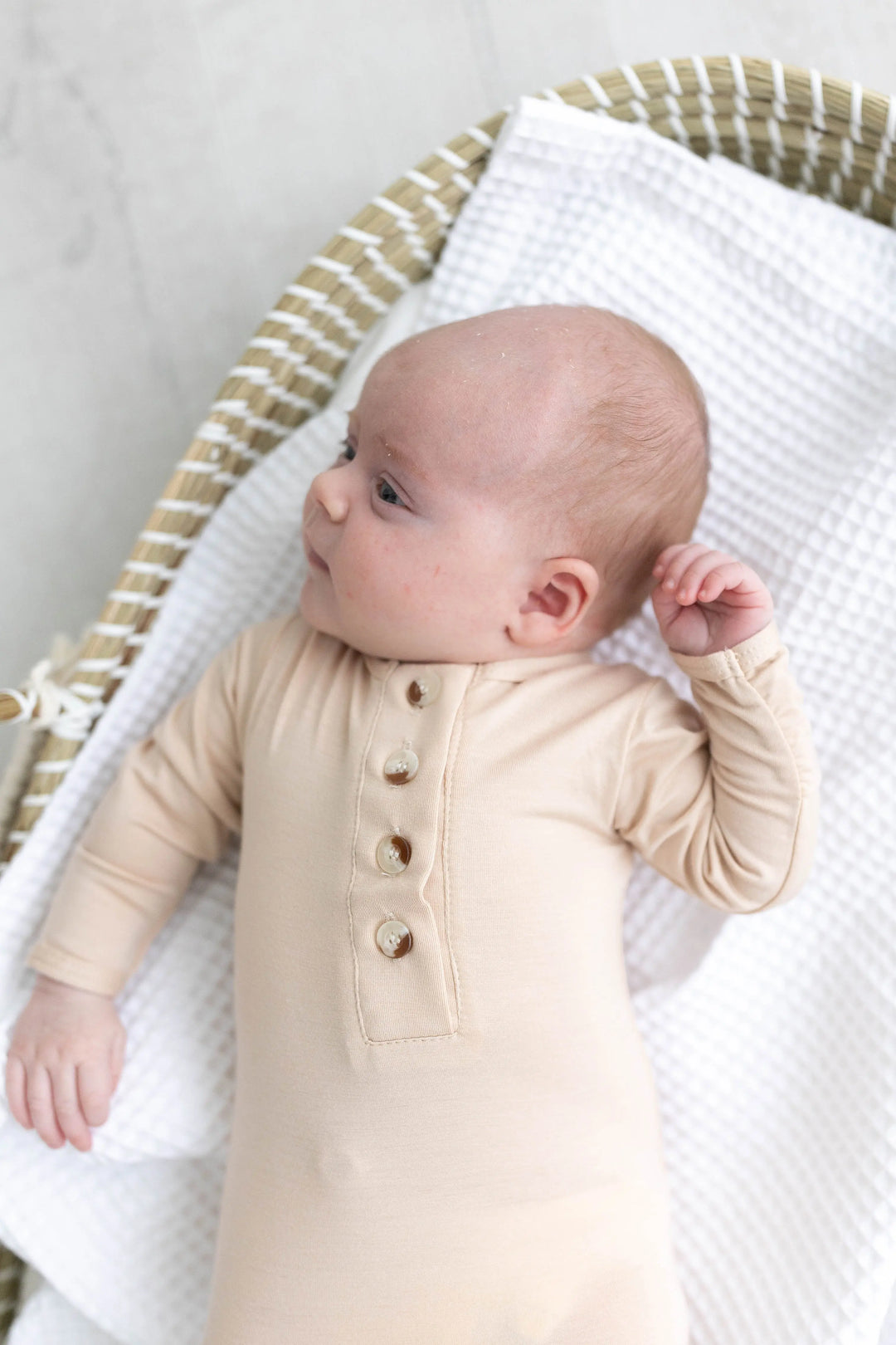 Newborn Knotted Baby Gown Set - Sand