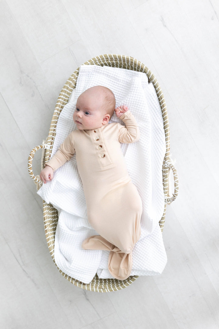 Newborn Knotted Baby Gown Set - Sand