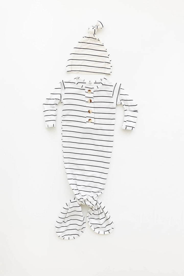 Newborn Knotted Baby Gown Set - Black Stripes