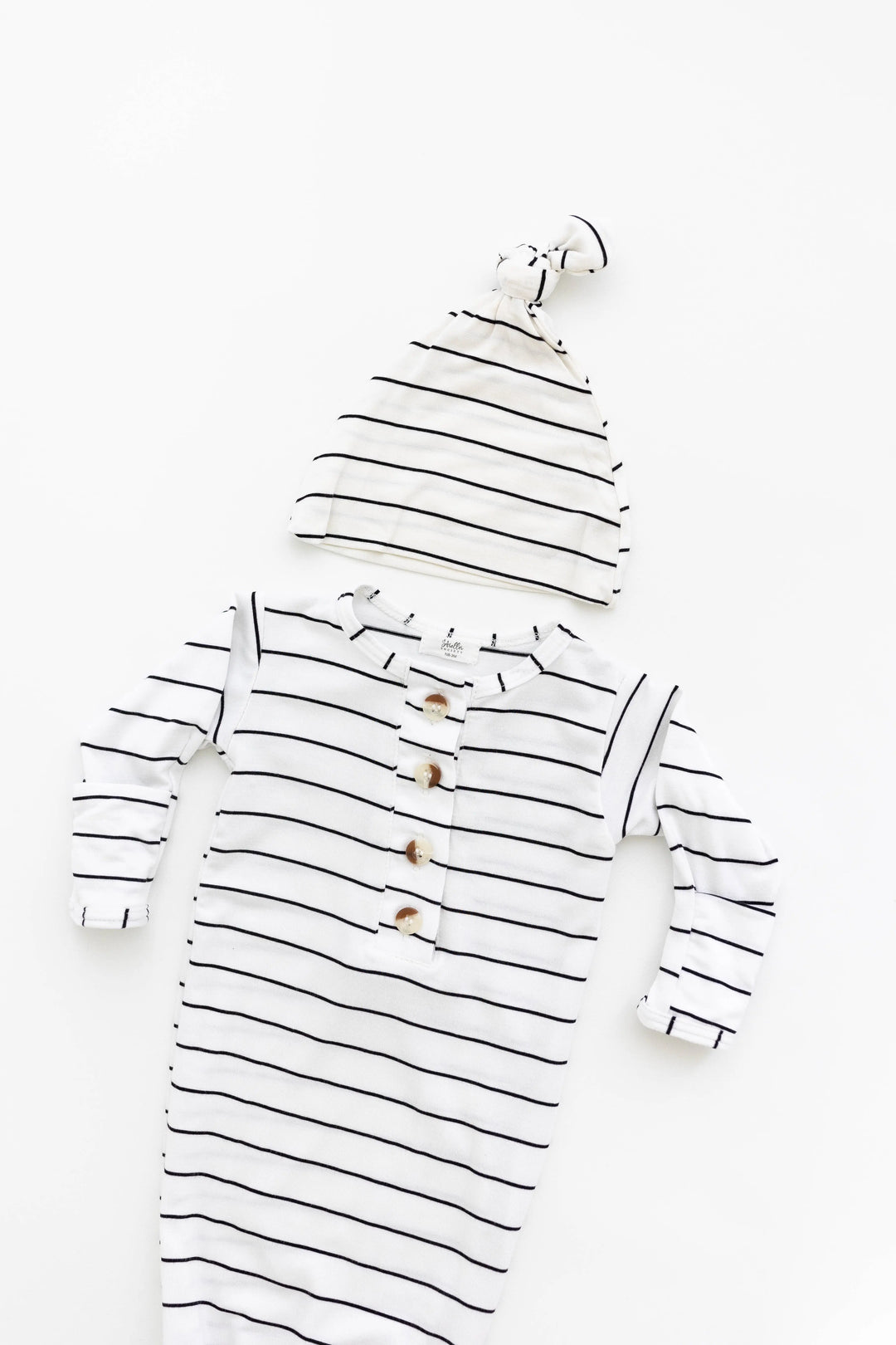 Newborn Knotted Baby Gown Set - Black Stripes