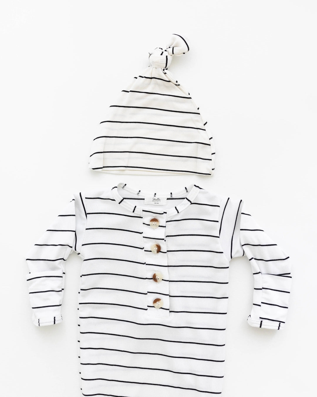 Newborn Knotted Baby Gown Set - Black Stripes